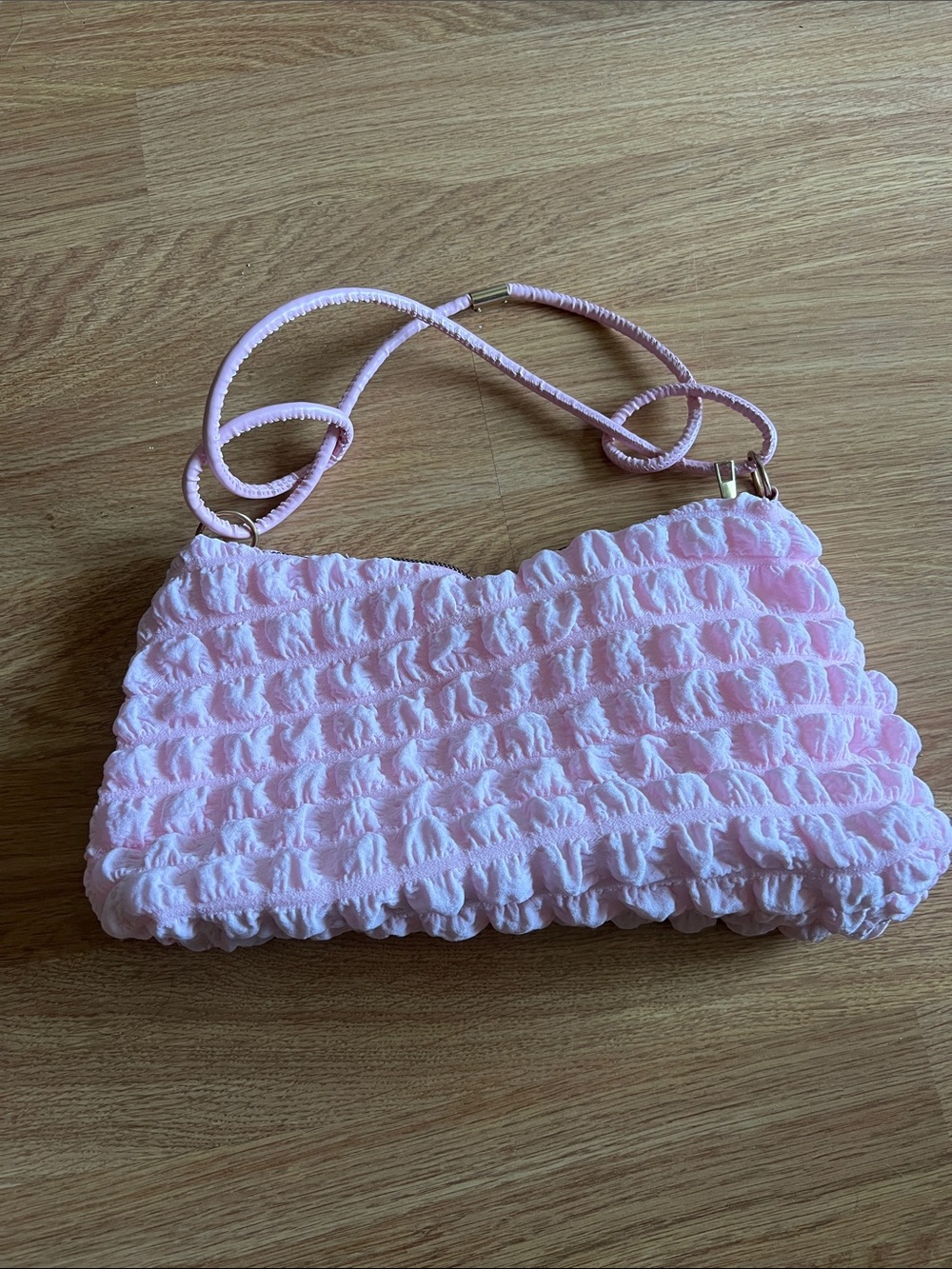 Pink Textured Shoulder Bag - Soft Ruched Design